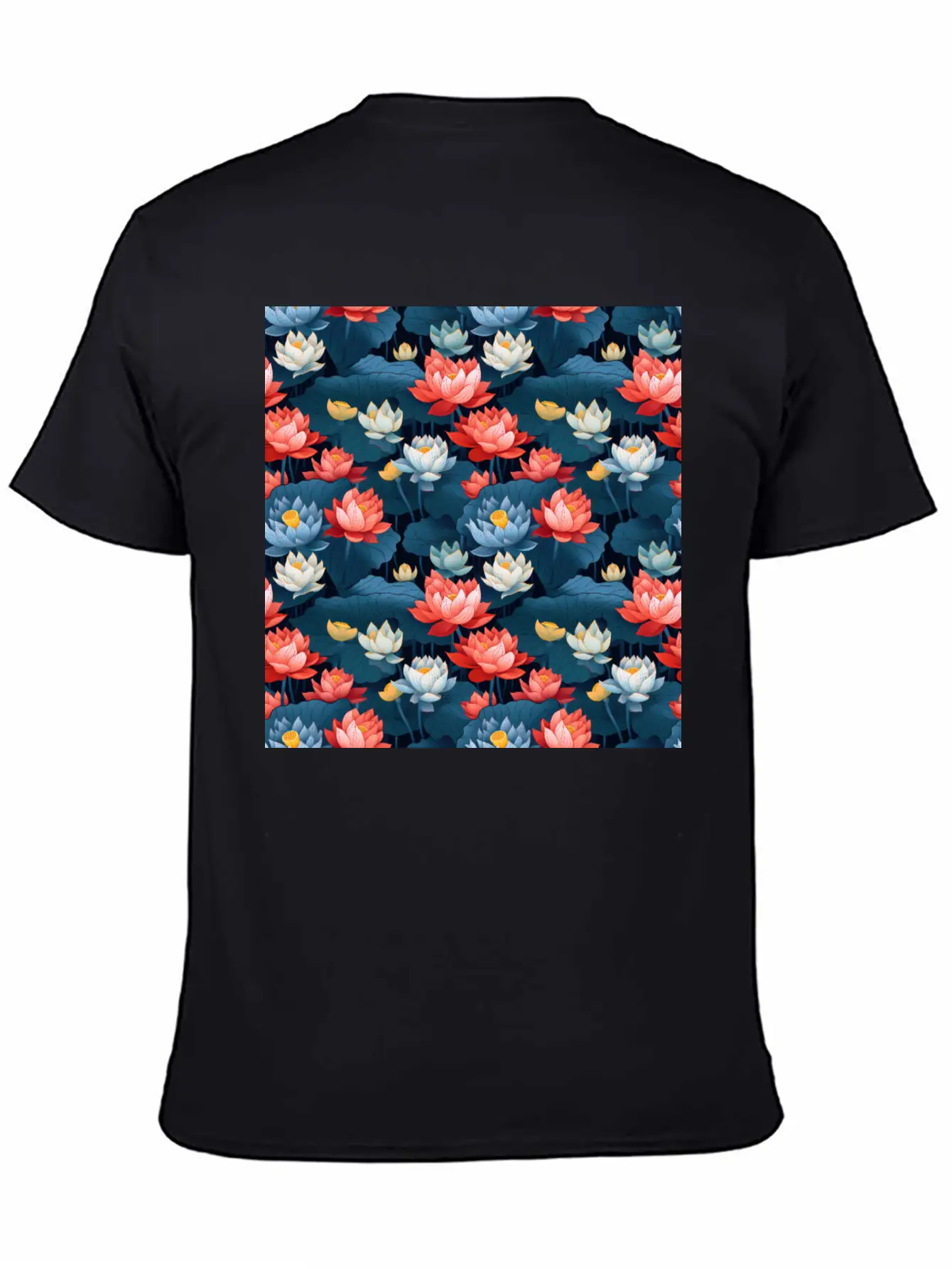 Serenity Blooms: Timeless Lotus Flower Pattern Essential Cotton Tee For Daily Outfits – Unisex Style
