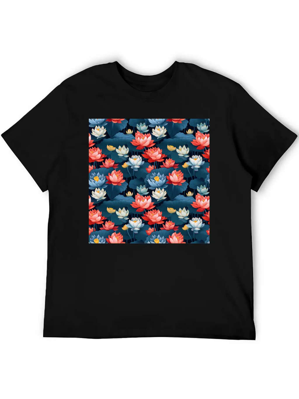 Serenity Blooms: Timeless Lotus Flower Pattern Essential Cotton Tee For Daily Outfits – Unisex Style