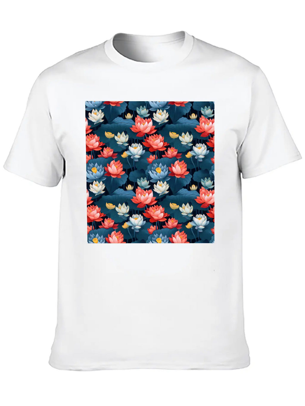 Serenity Blooms: Timeless Lotus Flower Pattern Essential Cotton Tee For Daily Outfits – Unisex Style
