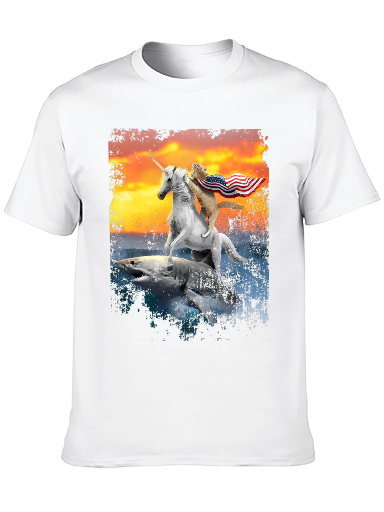 Cat Riding Unicorn on Shark T-Shirt