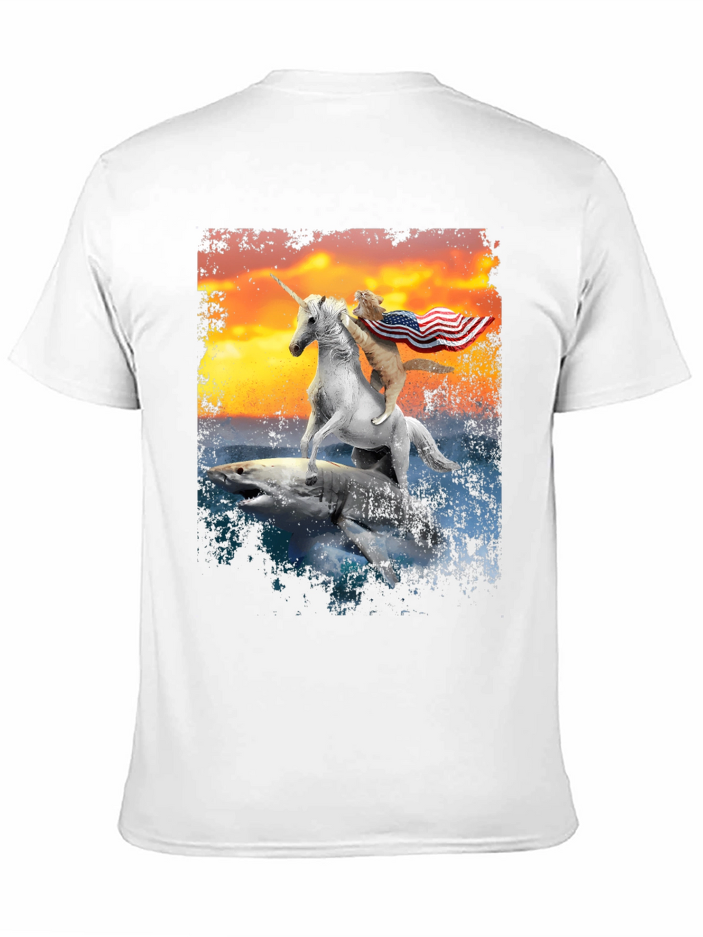 Cat Riding Unicorn on Shark T-Shirt