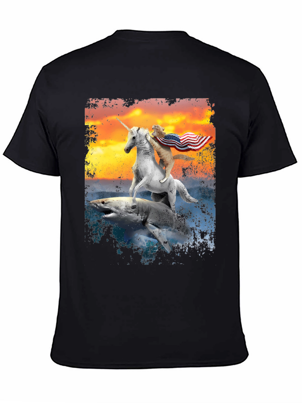 Cat Riding Unicorn on Shark T-Shirt