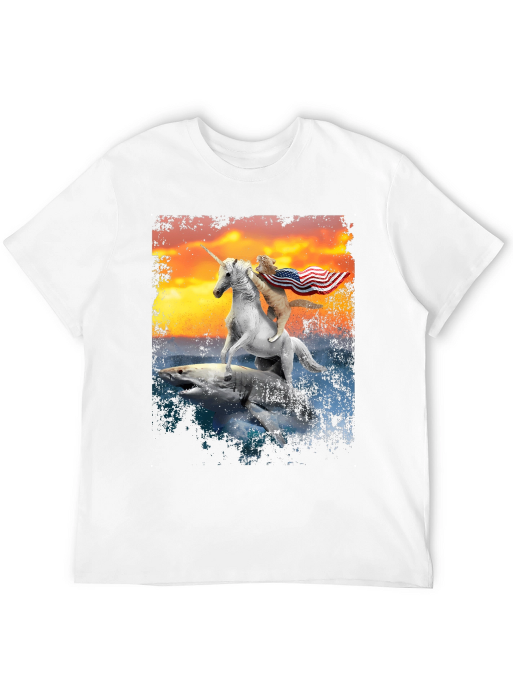 Cat Riding Unicorn on Shark T-Shirt
