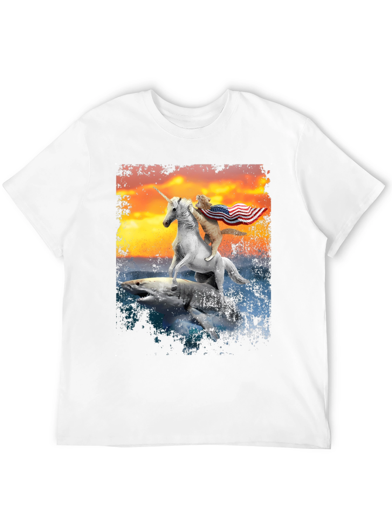 Cat Riding Unicorn on Shark T-Shirt