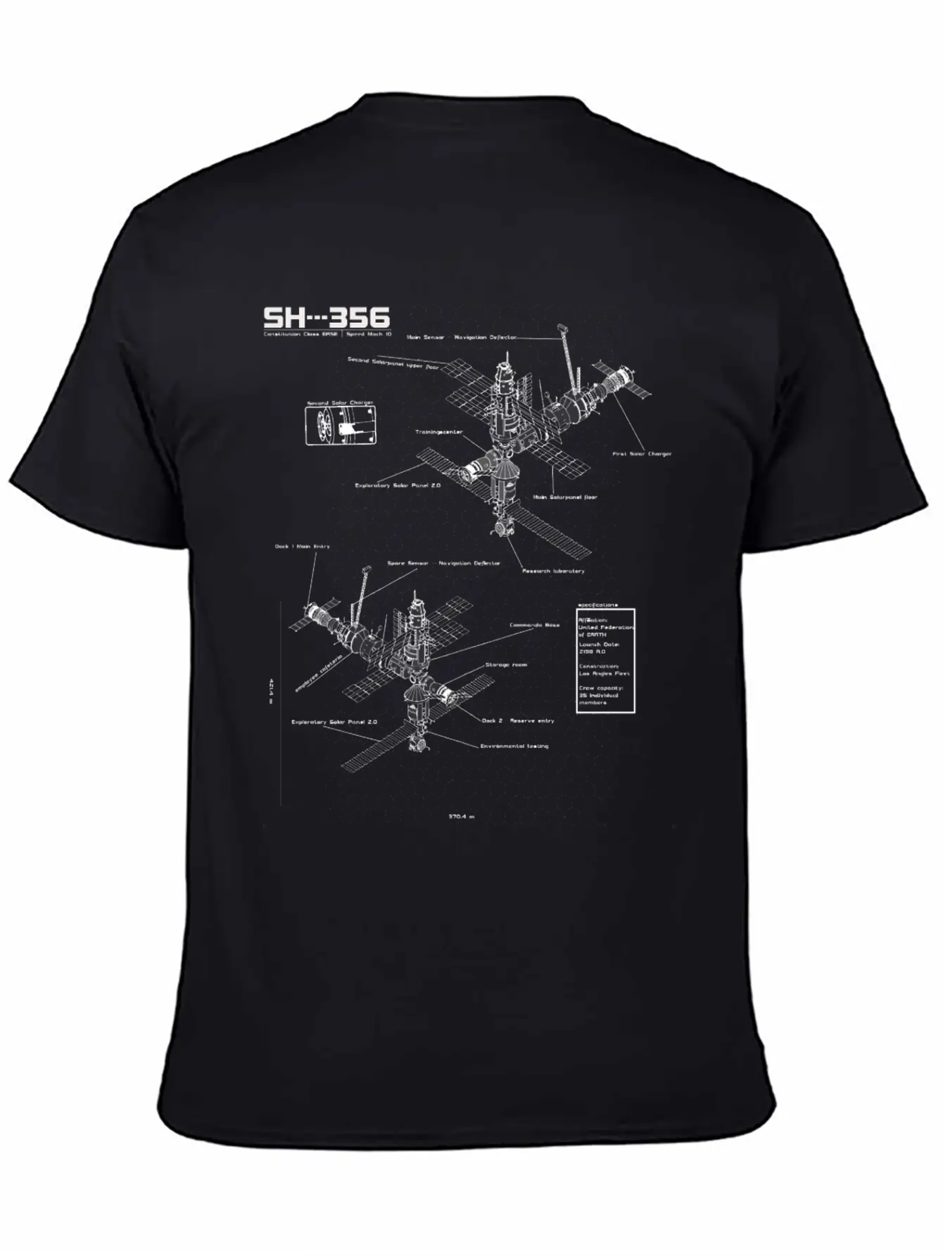 SH --- 356 Blueprint Spaceship Base Earth Unisex Short Sleeve Soft Cotton T-Shirt – Casual Everyday Wear