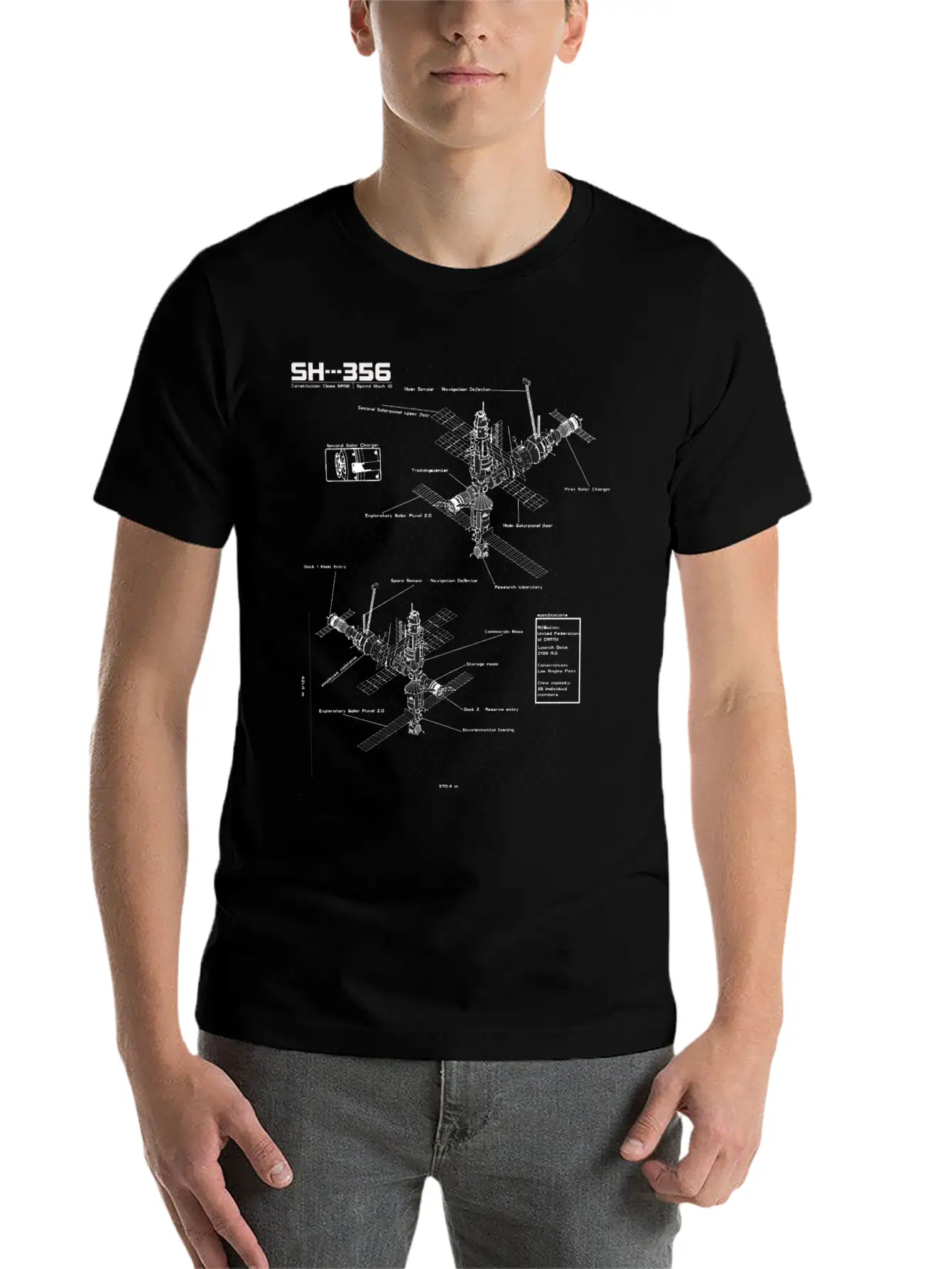 SH --- 356 Blueprint Spaceship Base Earth Unisex Short Sleeve Soft Cotton T-Shirt – Casual Everyday Wear