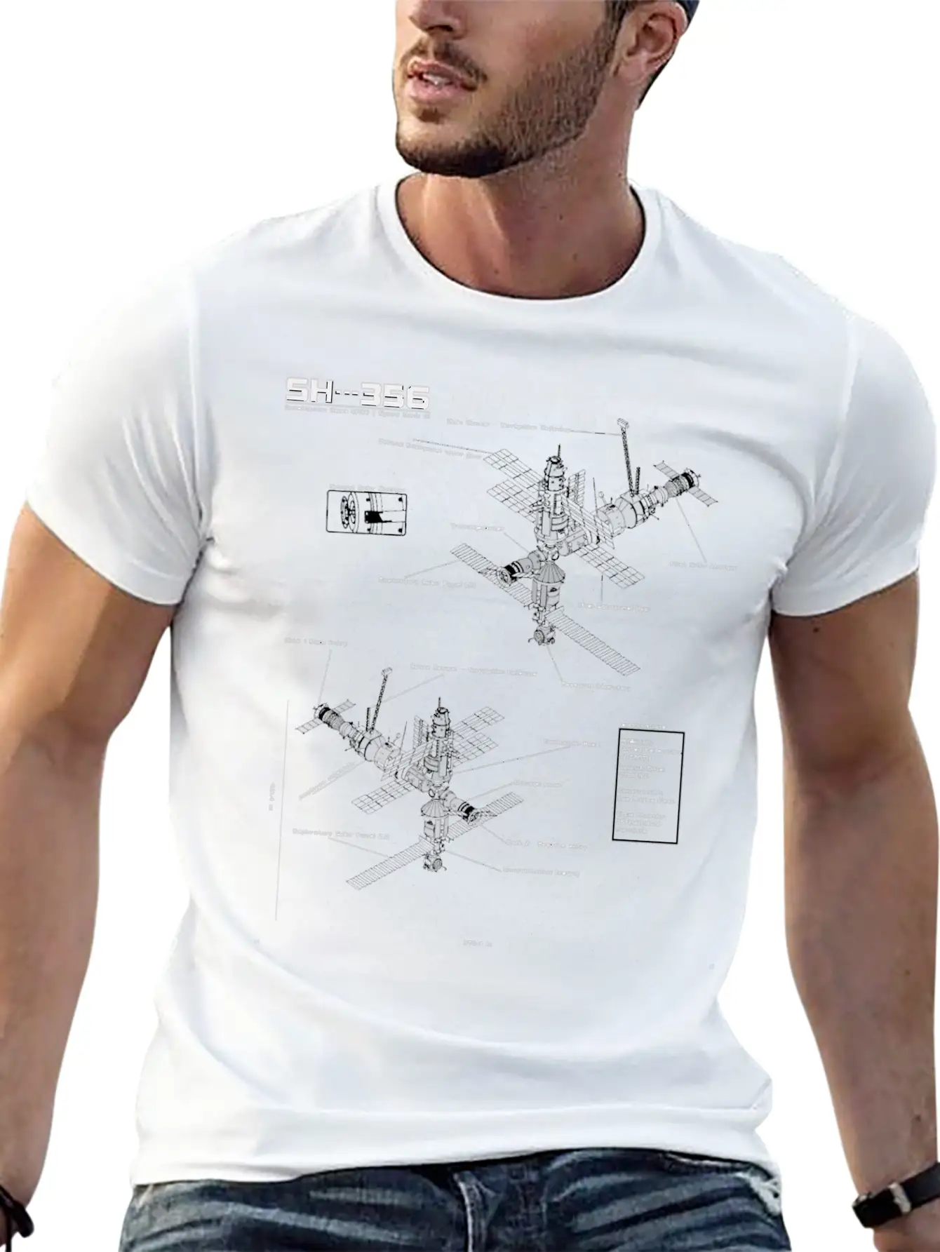 SH --- 356 Blueprint Spaceship Base Earth Unisex Short Sleeve Soft Cotton T-Shirt – Casual Everyday Wear