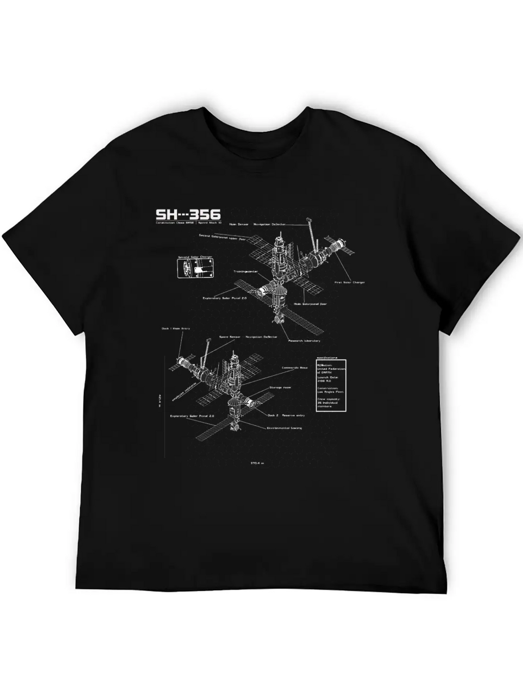 SH --- 356 Blueprint Spaceship Base Earth Unisex Short Sleeve Soft Cotton T-Shirt – Casual Everyday Wear