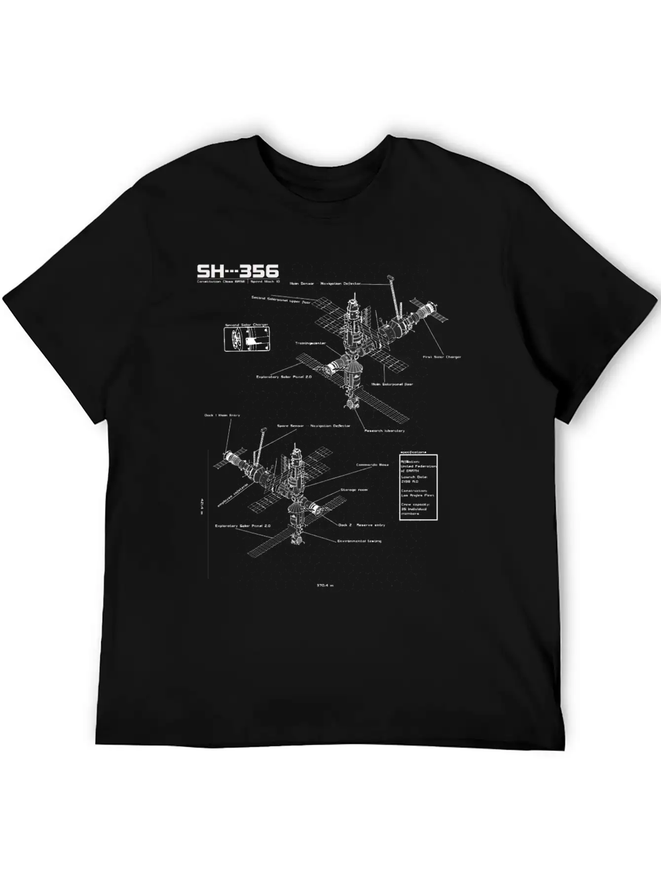 SH --- 356 Blueprint Spaceship Base Earth Unisex Short Sleeve Soft Cotton T-Shirt – Casual Everyday Wear