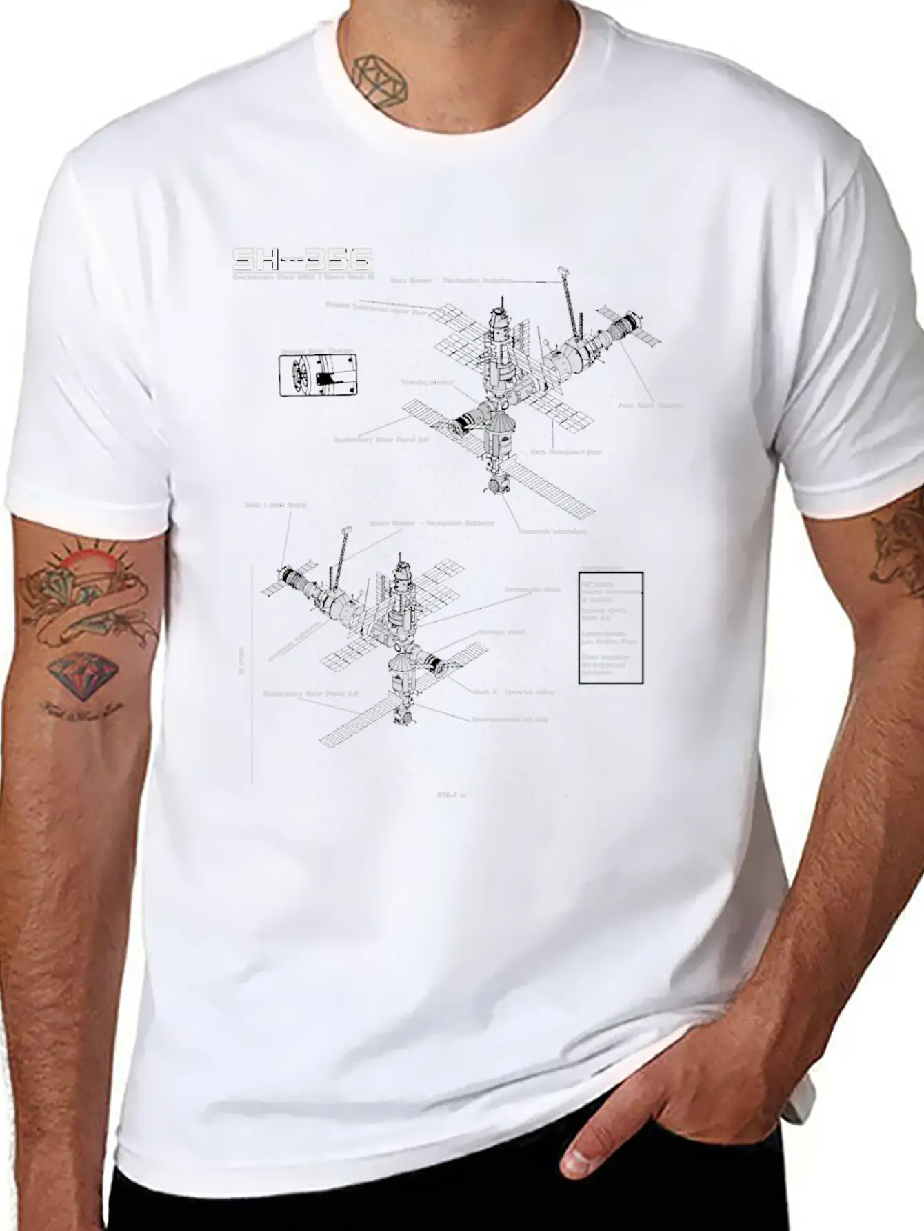 SH --- 356 Blueprint Spaceship Base Earth Unisex Short Sleeve Soft Cotton T-Shirt – Casual Everyday Wear