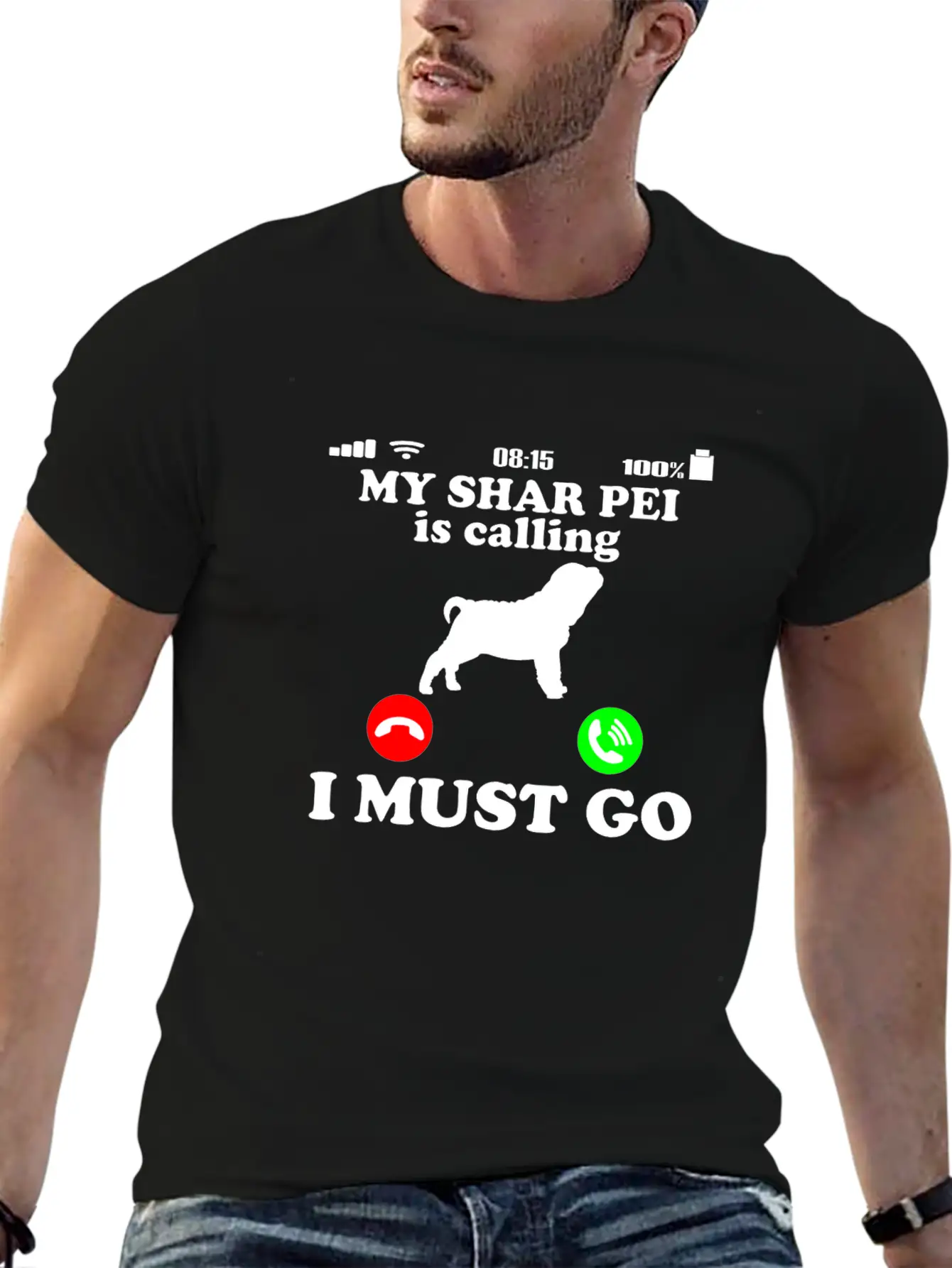 Shar Pei Dog - Is Calling Funny Saying Breathable Soft Cotton T-Shirt – Timeless Casual Look