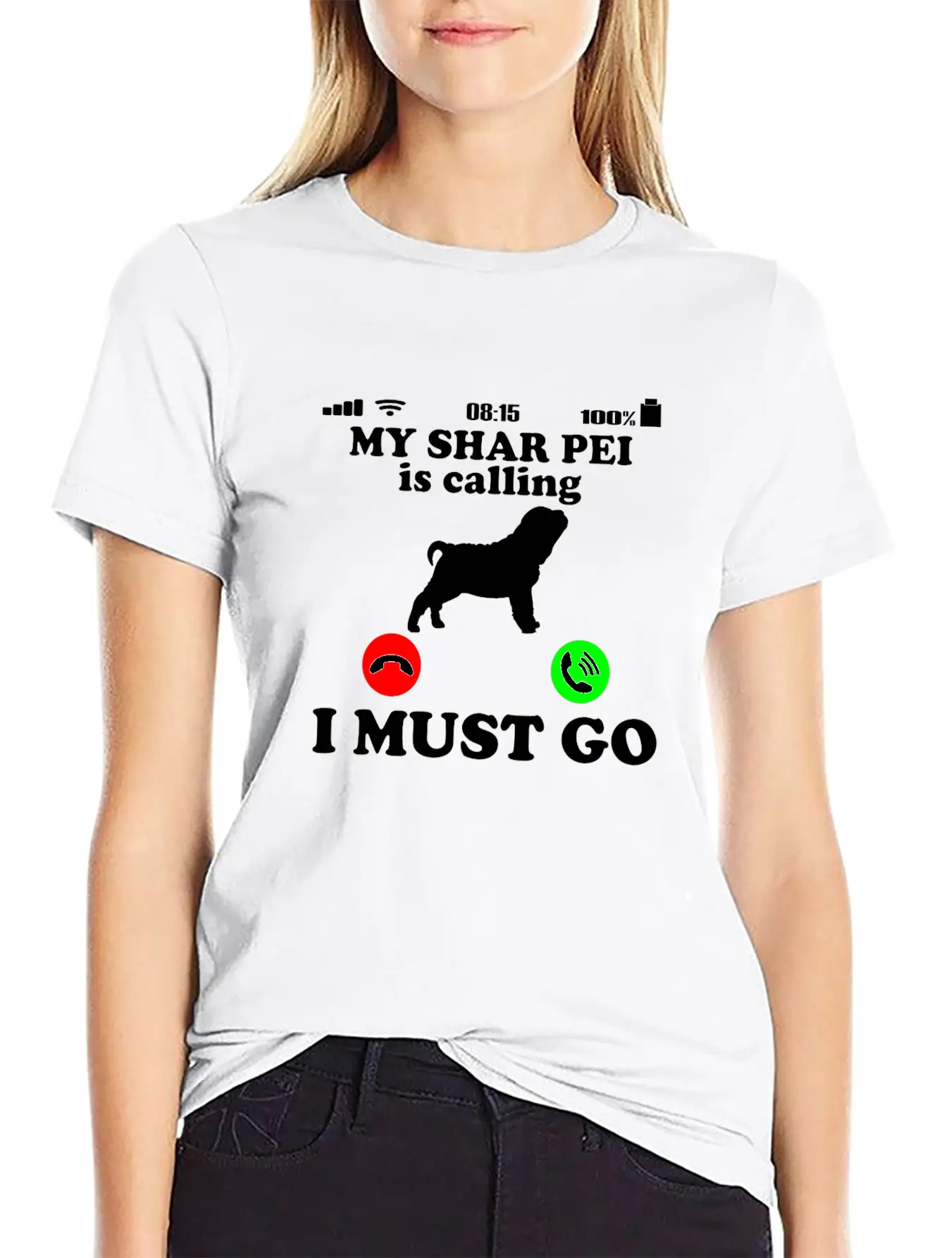 Shar Pei Dog - Is Calling Funny Saying Breathable Soft Cotton T-Shirt – Timeless Casual Look