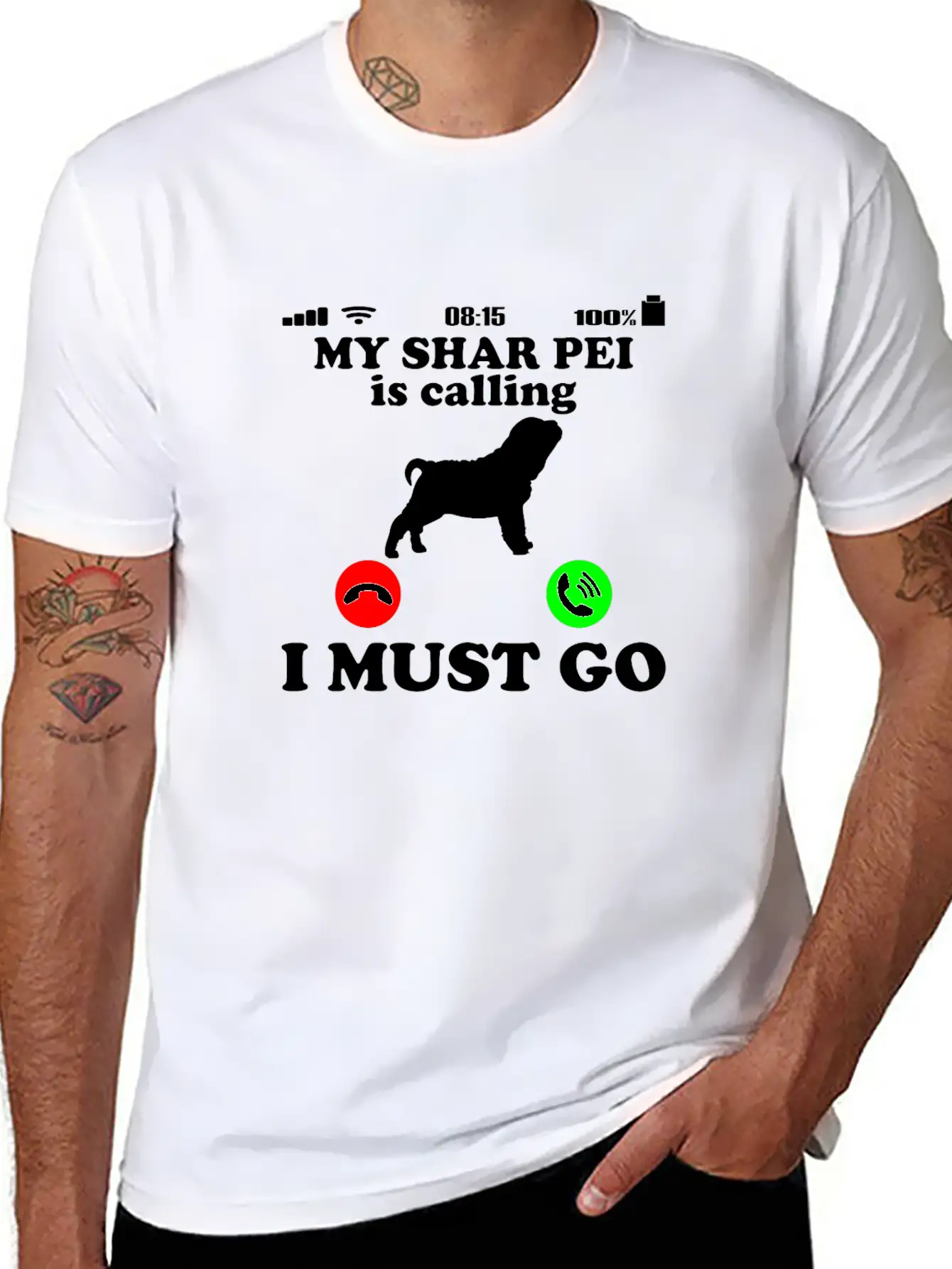 Shar Pei Dog - Is Calling Funny Saying Breathable Soft Cotton T-Shirt – Timeless Casual Look