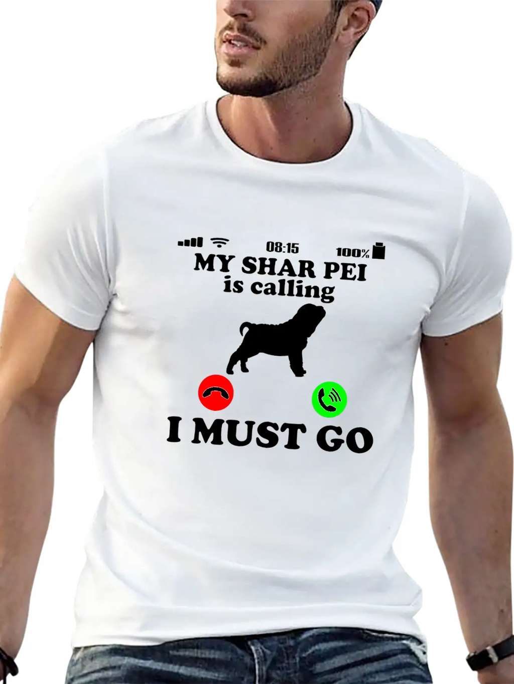 Shar Pei Dog - Is Calling Funny Saying Breathable Soft Cotton T-Shirt – Timeless Casual Look