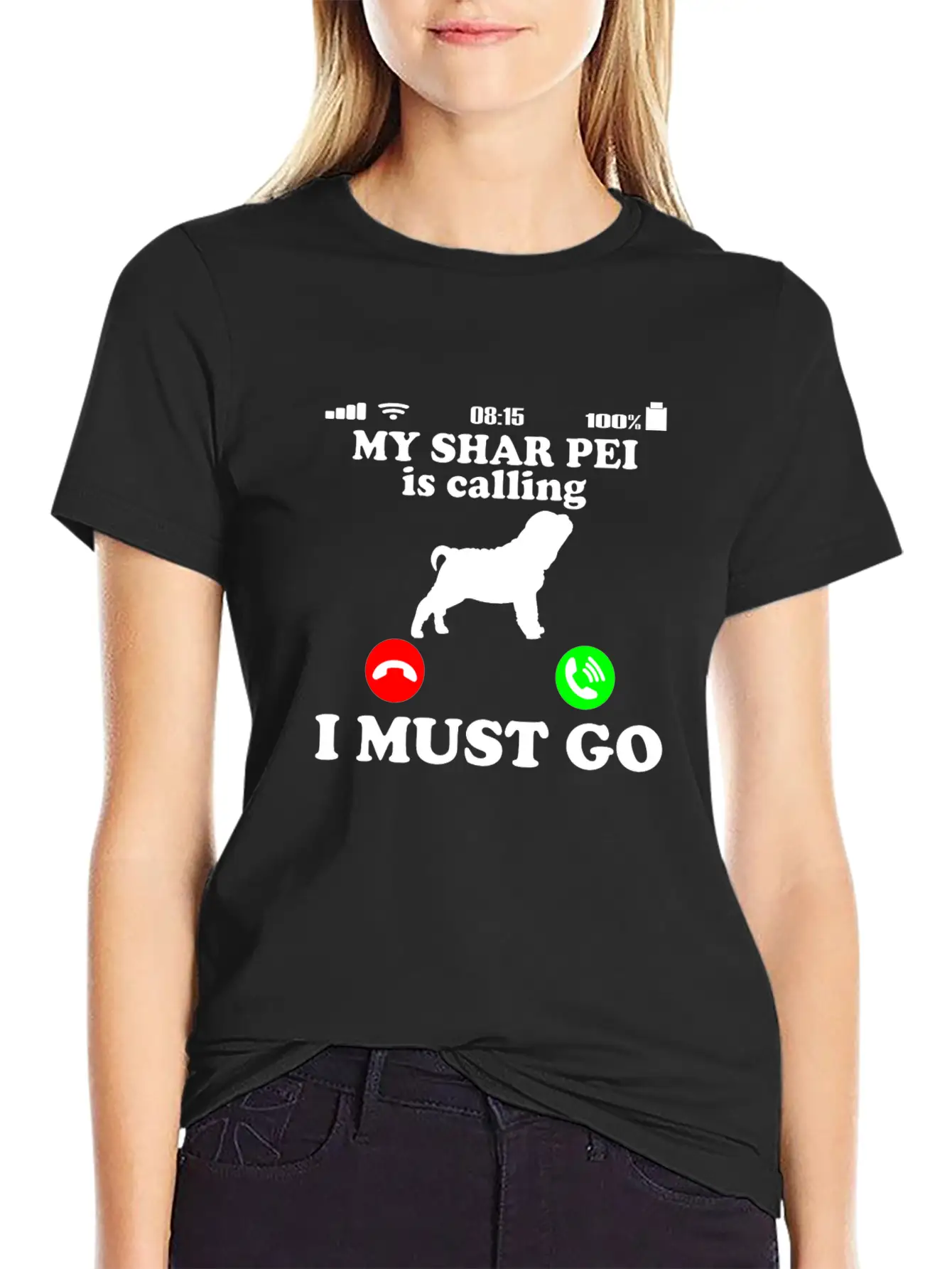 Shar Pei Dog - Is Calling Funny Saying Breathable Soft Cotton T-Shirt – Timeless Casual Look