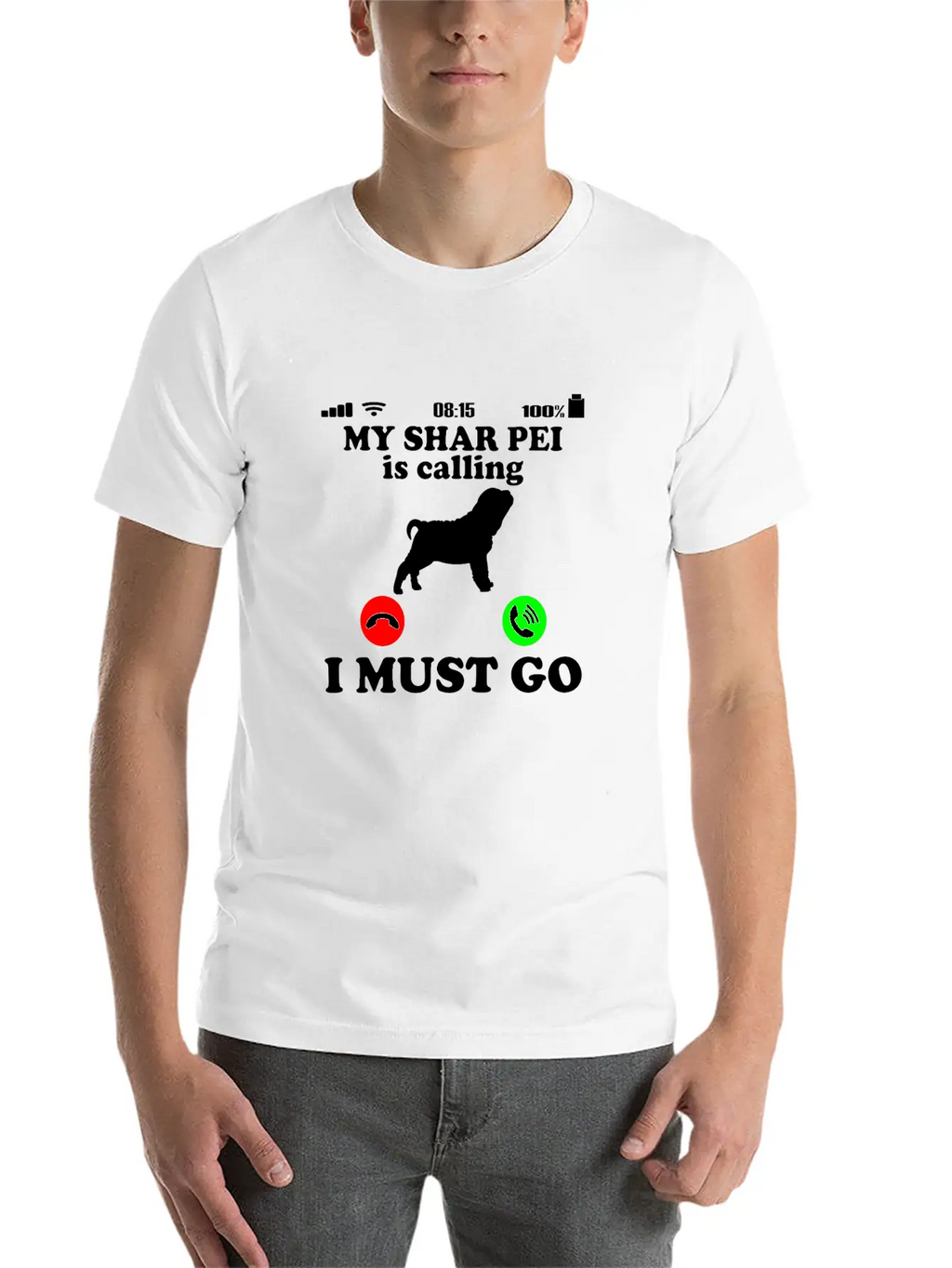 Shar Pei Dog - Is Calling Funny Saying Breathable Soft Cotton T-Shirt – Timeless Casual Look