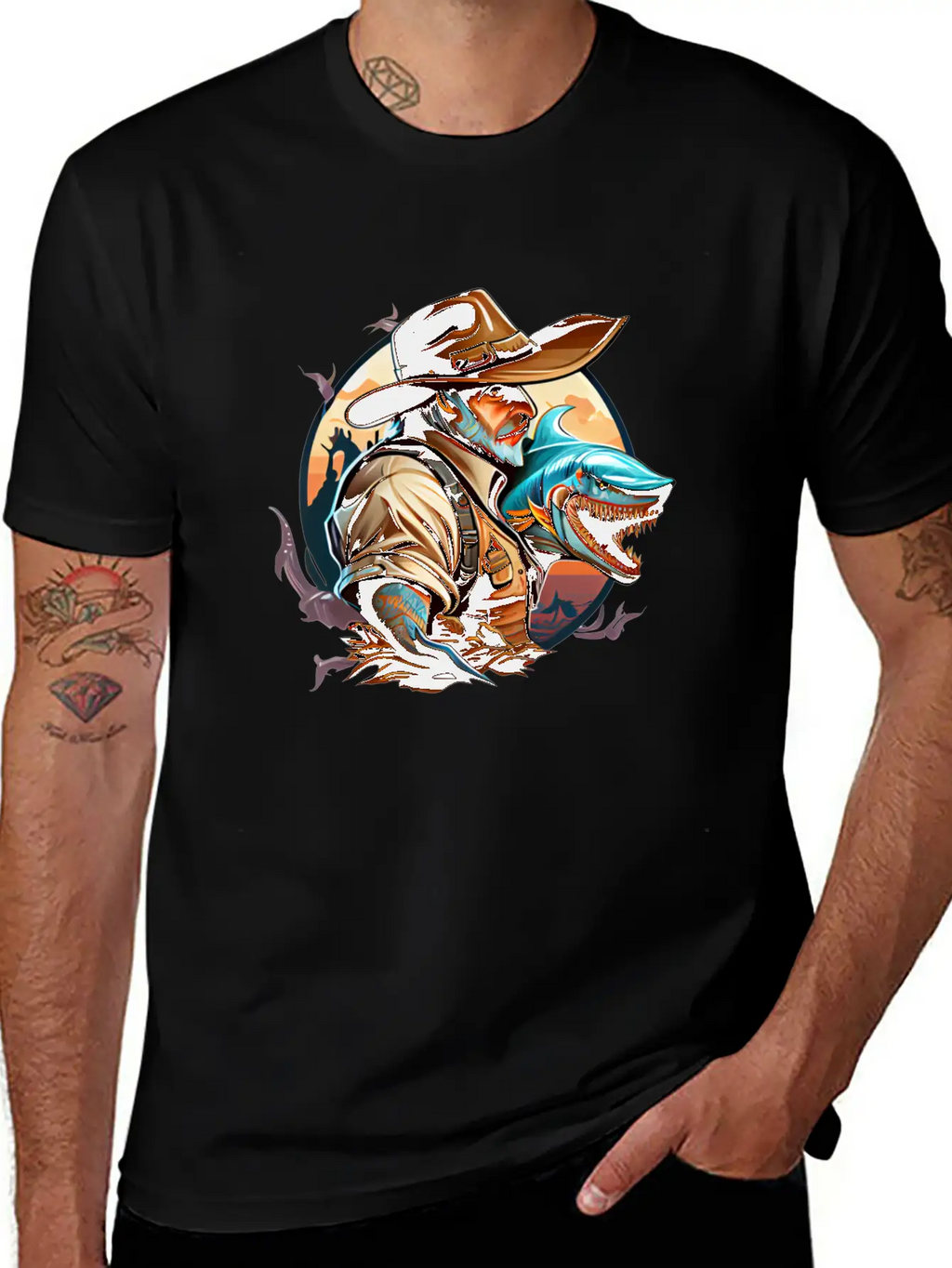 Shark Cowboy Stylish Everyday T-Shirt – Unisex Basic Cotton Tee