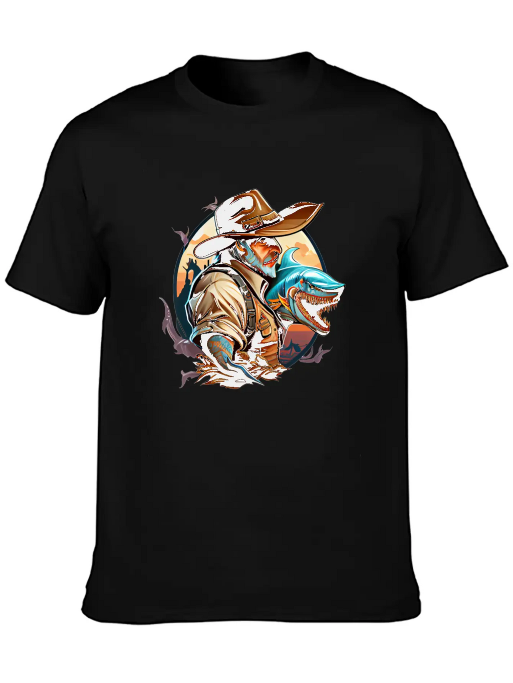 Shark Cowboy Stylish Everyday T-Shirt – Unisex Basic Cotton Tee