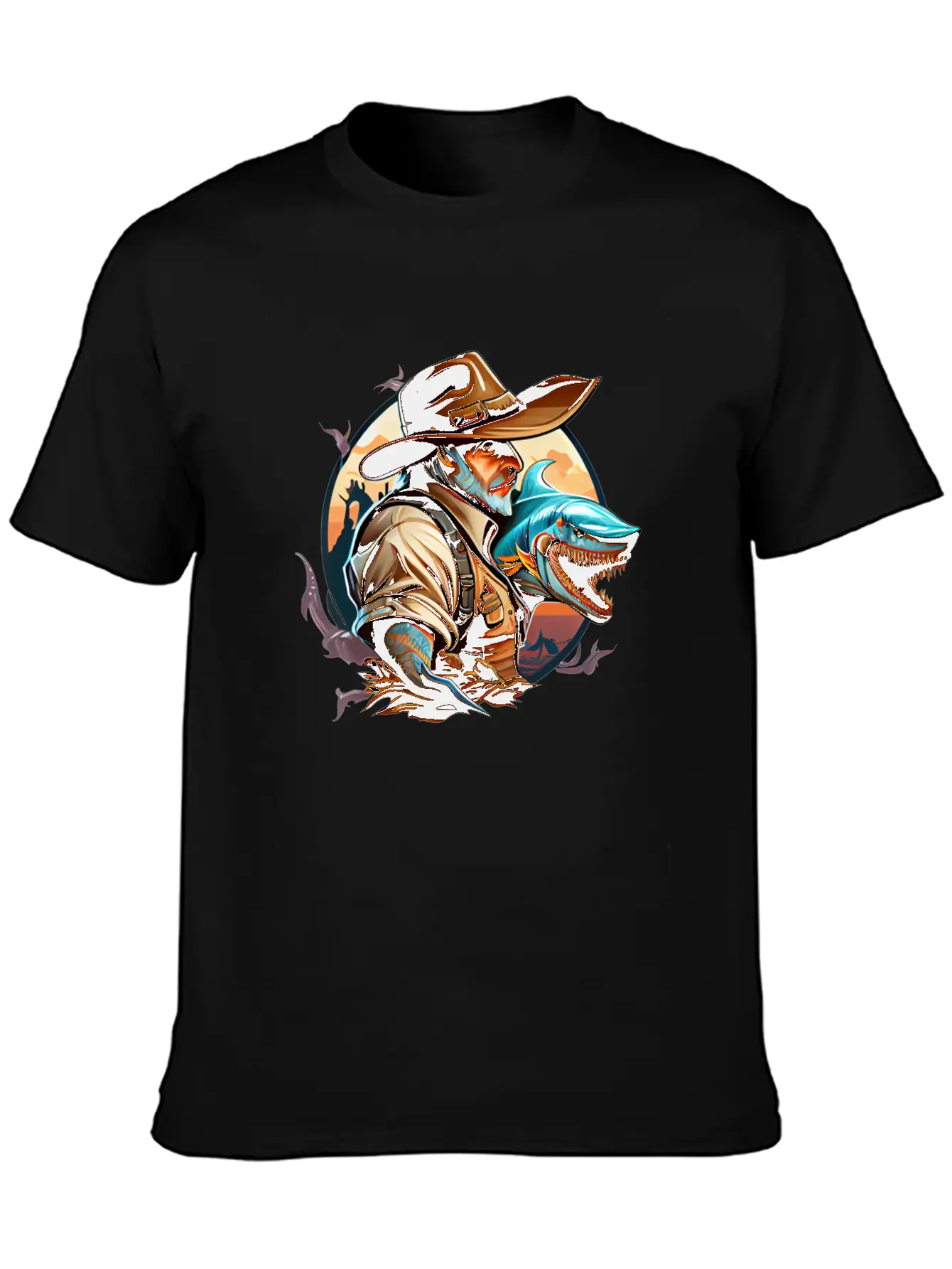 Shark Cowboy Stylish Everyday T-Shirt – Unisex Basic Cotton Tee