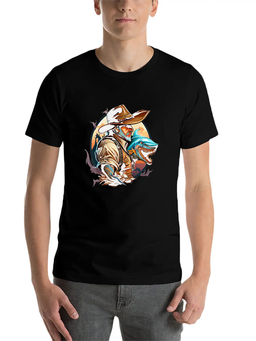 Shark Cowboy Stylish Everyday T-Shirt – Unisex Basic Cotton Tee