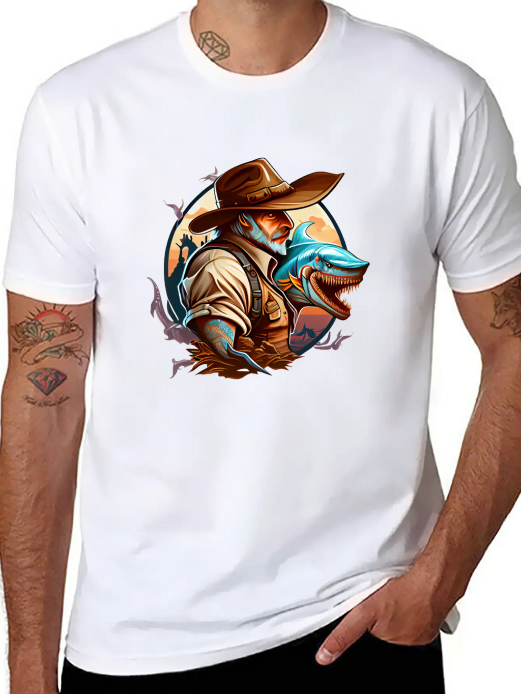 Shark Cowboy Stylish Everyday T-Shirt – Unisex Basic Cotton Tee