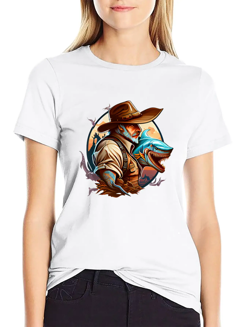 Shark Cowboy Stylish Everyday T-Shirt – Unisex Basic Cotton Tee