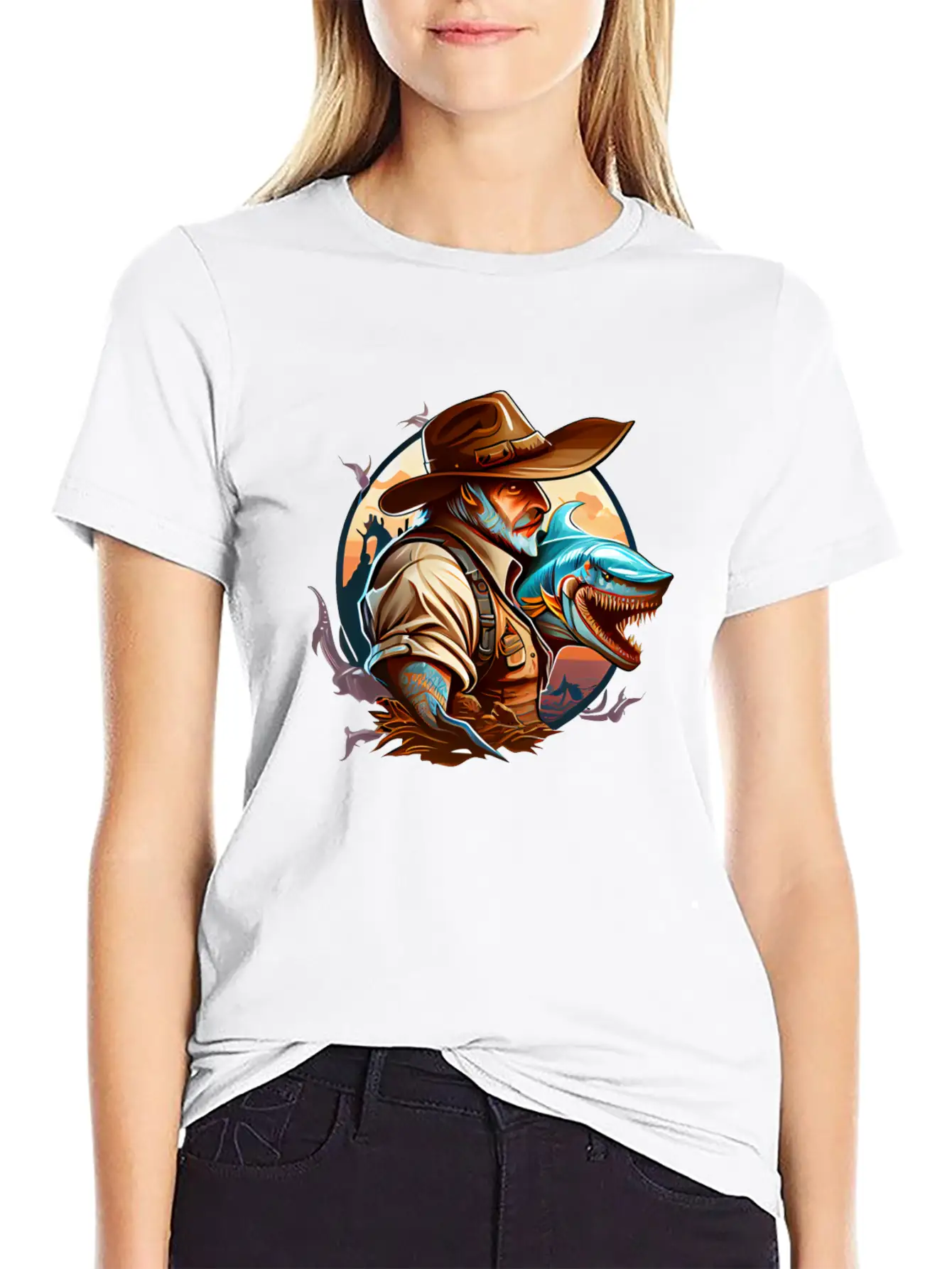 Shark Cowboy Stylish Everyday T-Shirt – Unisex Basic Cotton Tee