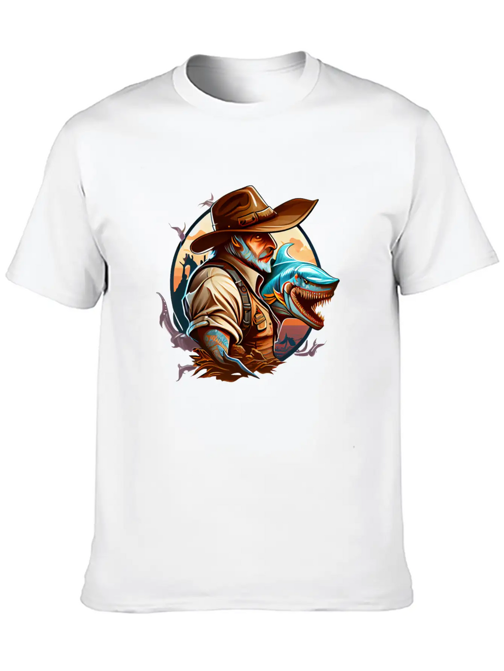 Shark Cowboy Stylish Everyday T-Shirt – Unisex Basic Cotton Tee