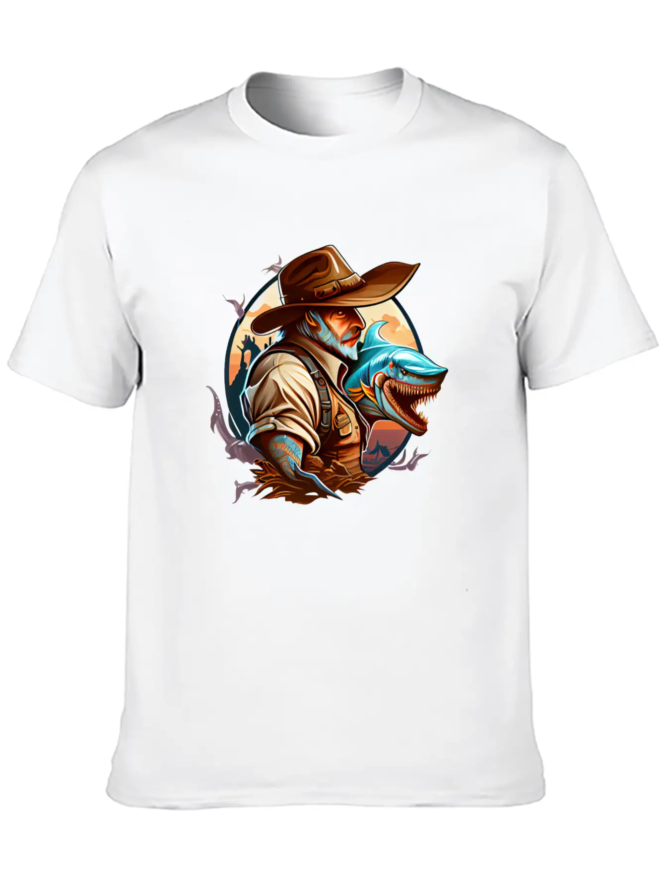 Shark Cowboy Stylish Everyday T-Shirt – Unisex Basic Cotton Tee