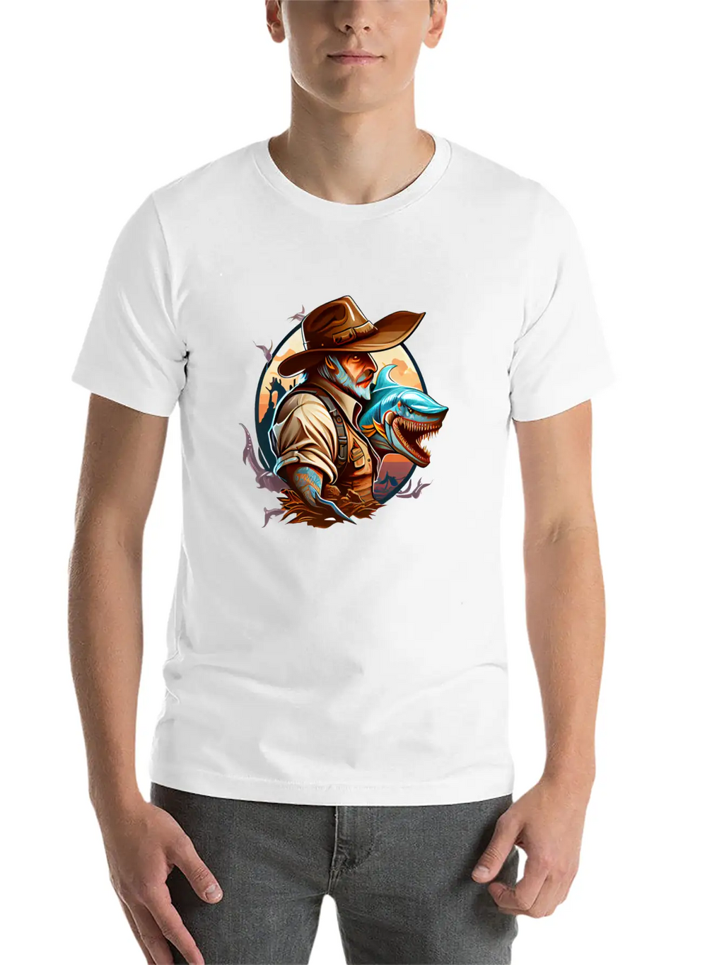 Shark Cowboy Stylish Everyday T-Shirt – Unisex Basic Cotton Tee