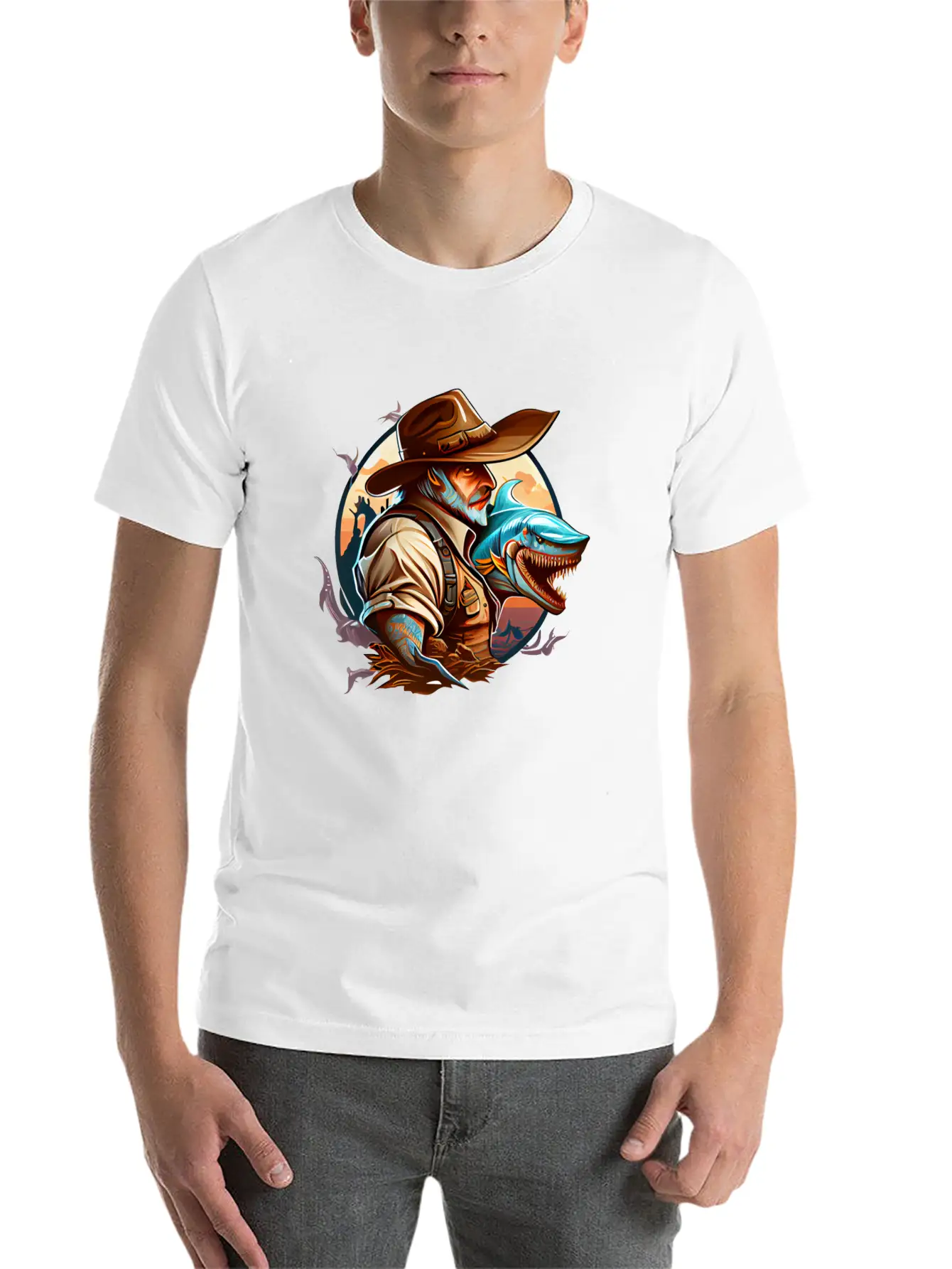 Shark Cowboy Stylish Everyday T-Shirt – Unisex Basic Cotton Tee