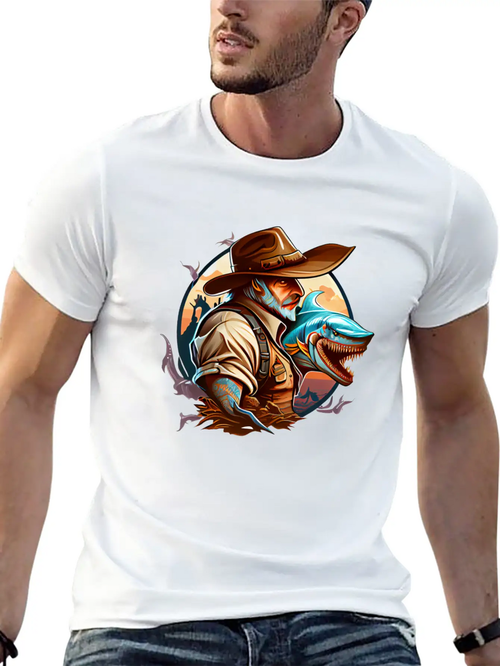 Shark Cowboy Stylish Everyday T-Shirt – Unisex Basic Cotton Tee
