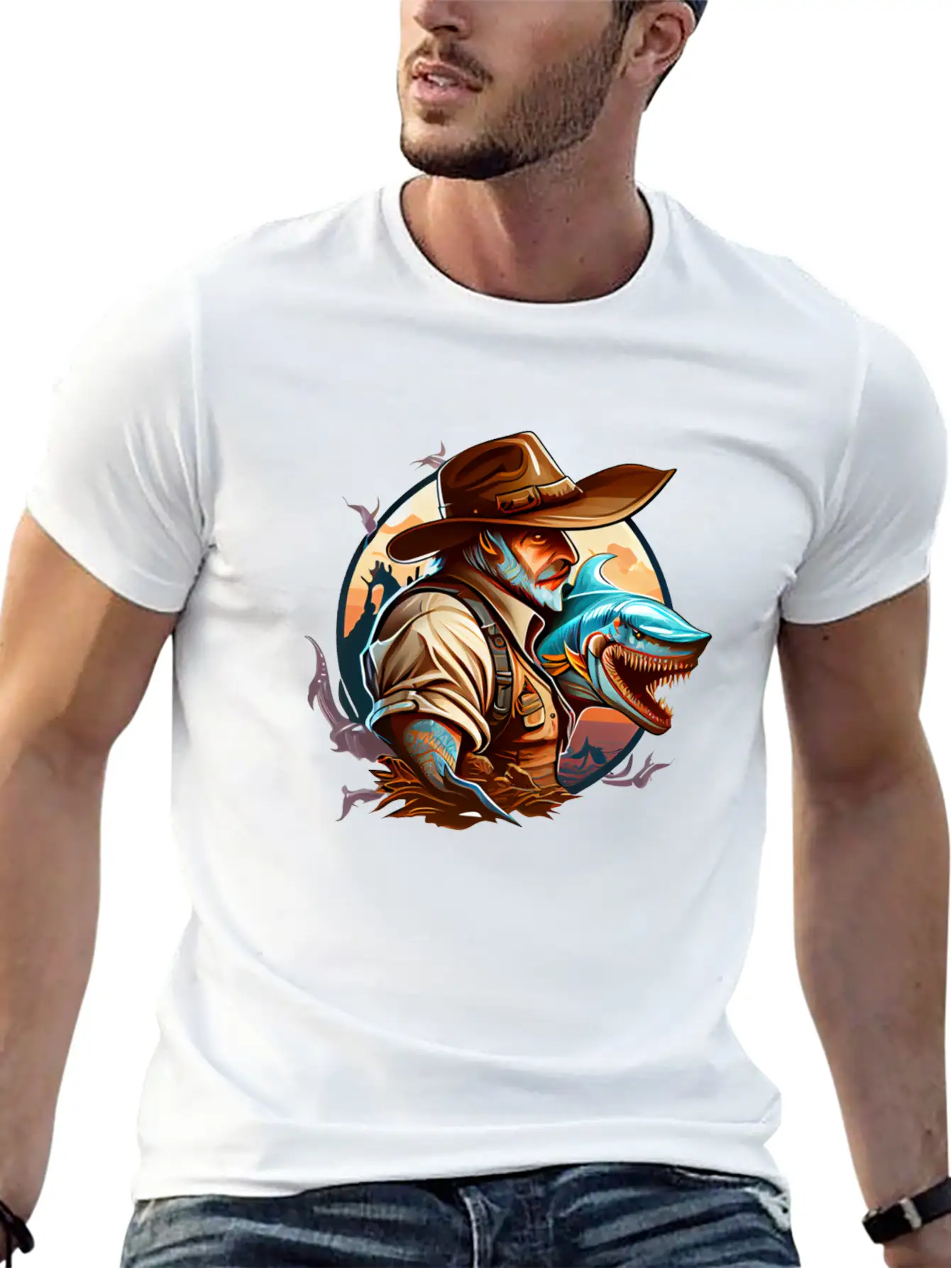 Shark Cowboy Stylish Everyday T-Shirt – Unisex Basic Cotton Tee