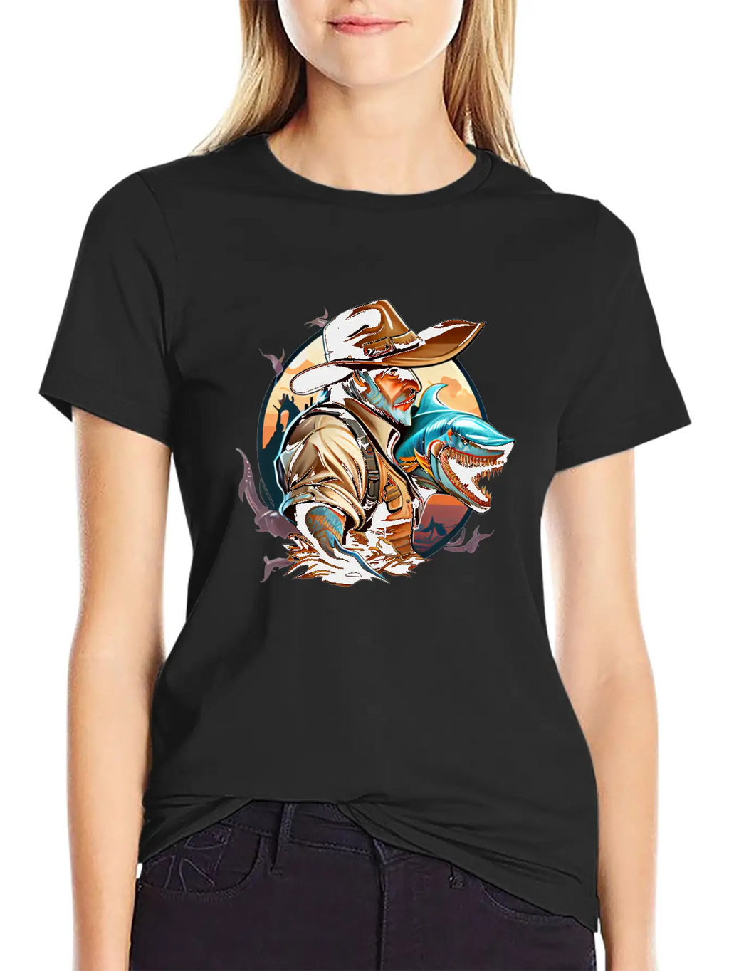 Shark Cowboy Stylish Everyday T-Shirt – Unisex Basic Cotton Tee