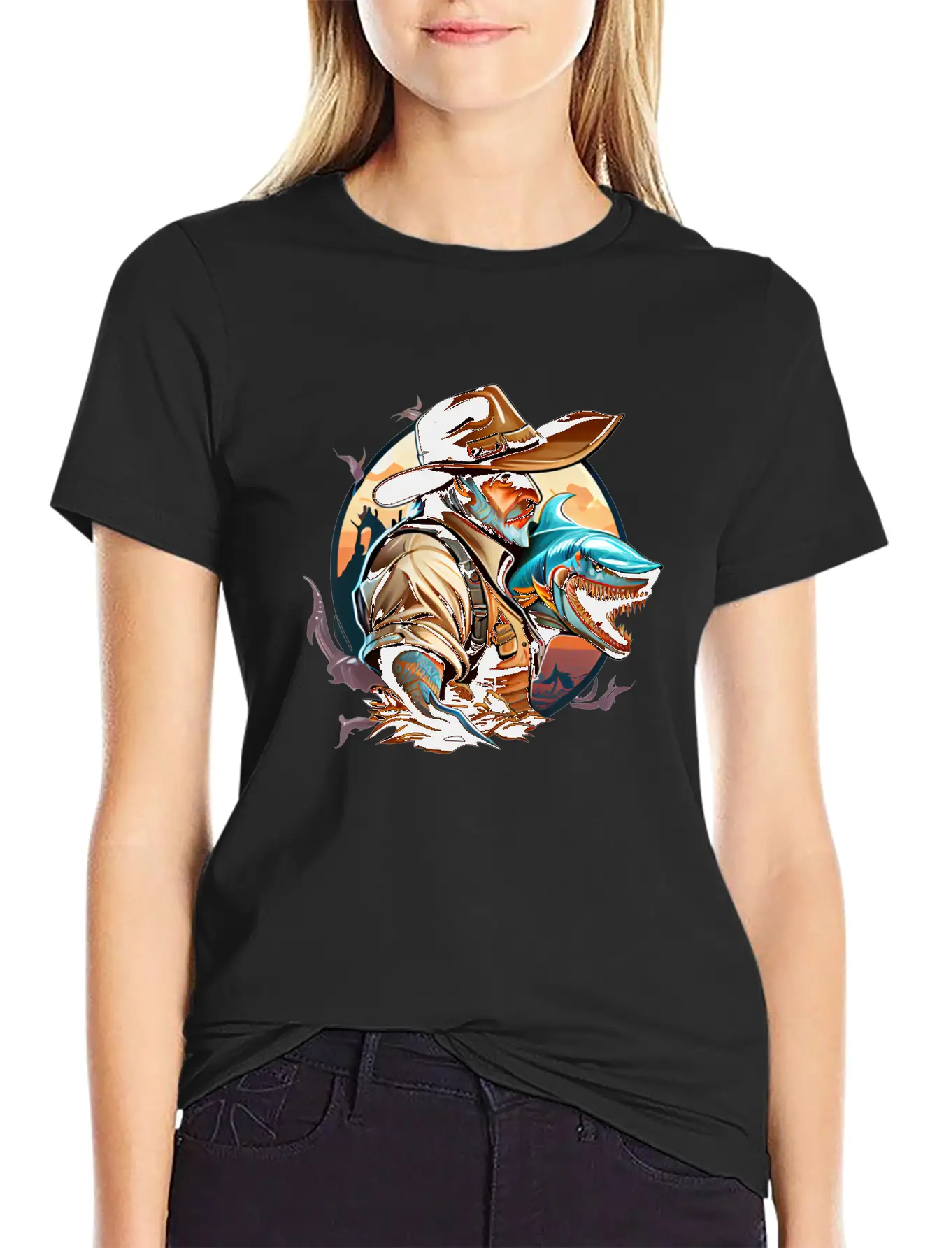 Shark Cowboy Stylish Everyday T-Shirt – Unisex Basic Cotton Tee