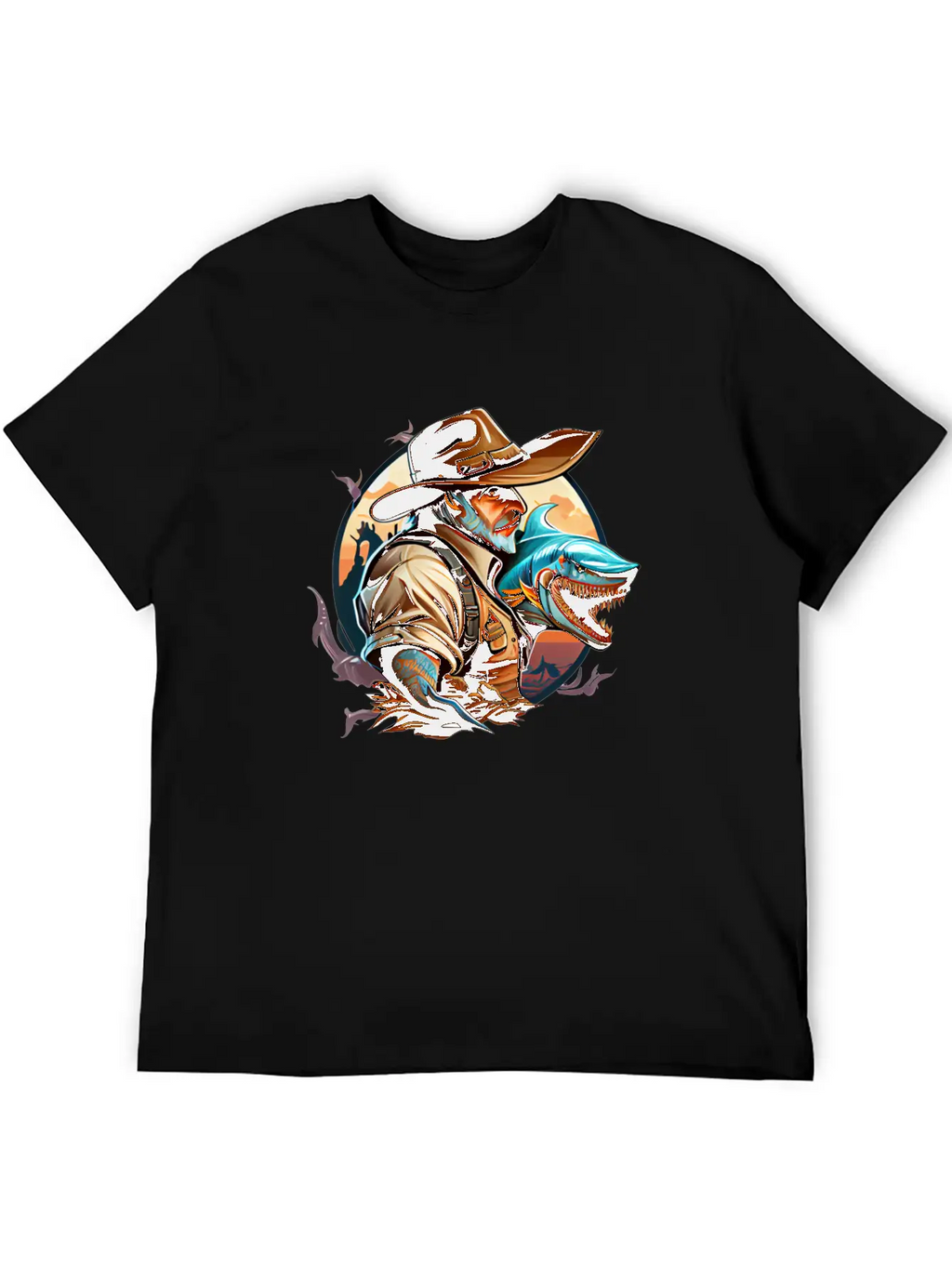 Shark Cowboy Stylish Everyday T-Shirt – Unisex Basic Cotton Tee