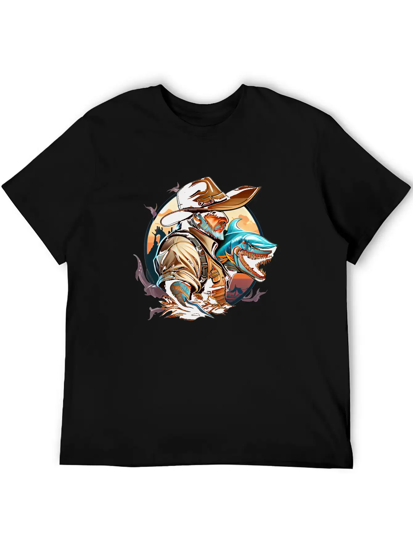 Shark Cowboy Stylish Everyday T-Shirt – Unisex Basic Cotton Tee