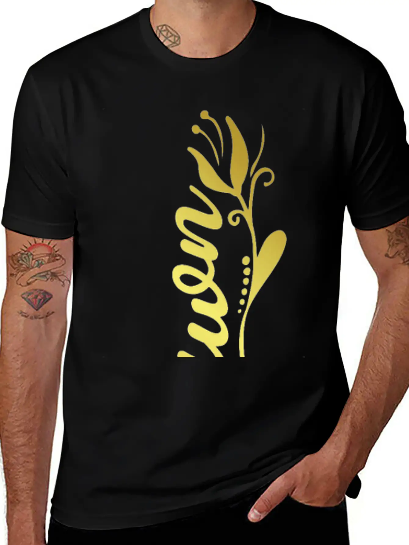 Shawn Name Faux Gold Tulip Flourish Stylish Everyday T-Shirt – Unisex Basic Cotton Tee