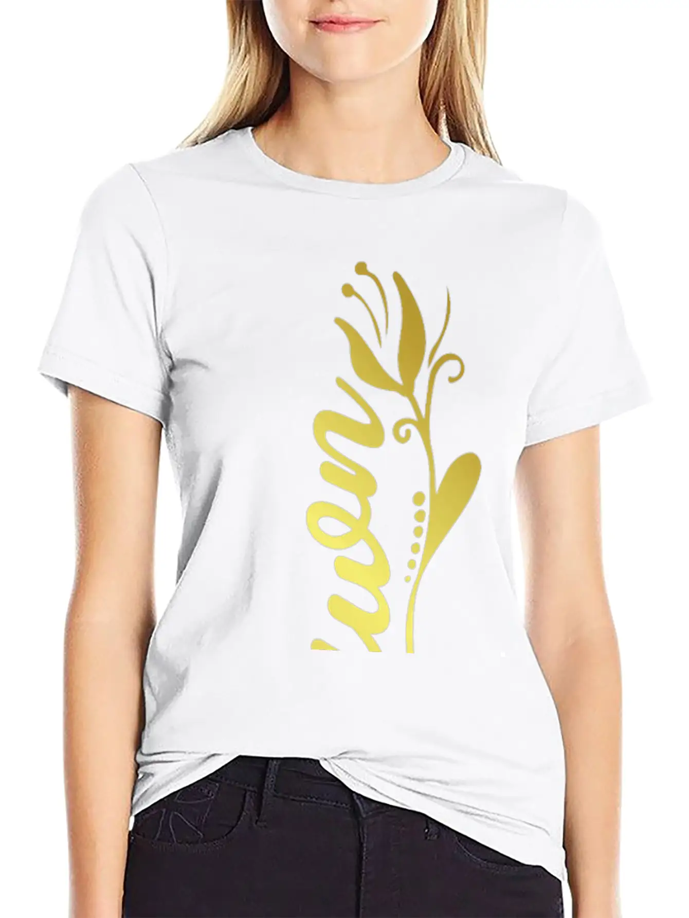Shawn Name Faux Gold Tulip Flourish Stylish Everyday T-Shirt – Unisex Basic Cotton Tee