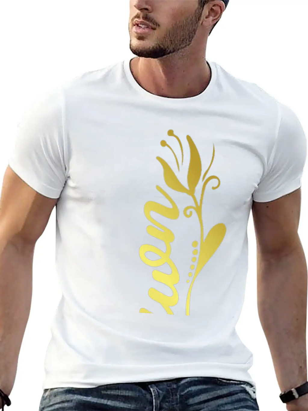 Shawn Name Faux Gold Tulip Flourish Stylish Everyday T-Shirt – Unisex Basic Cotton Tee