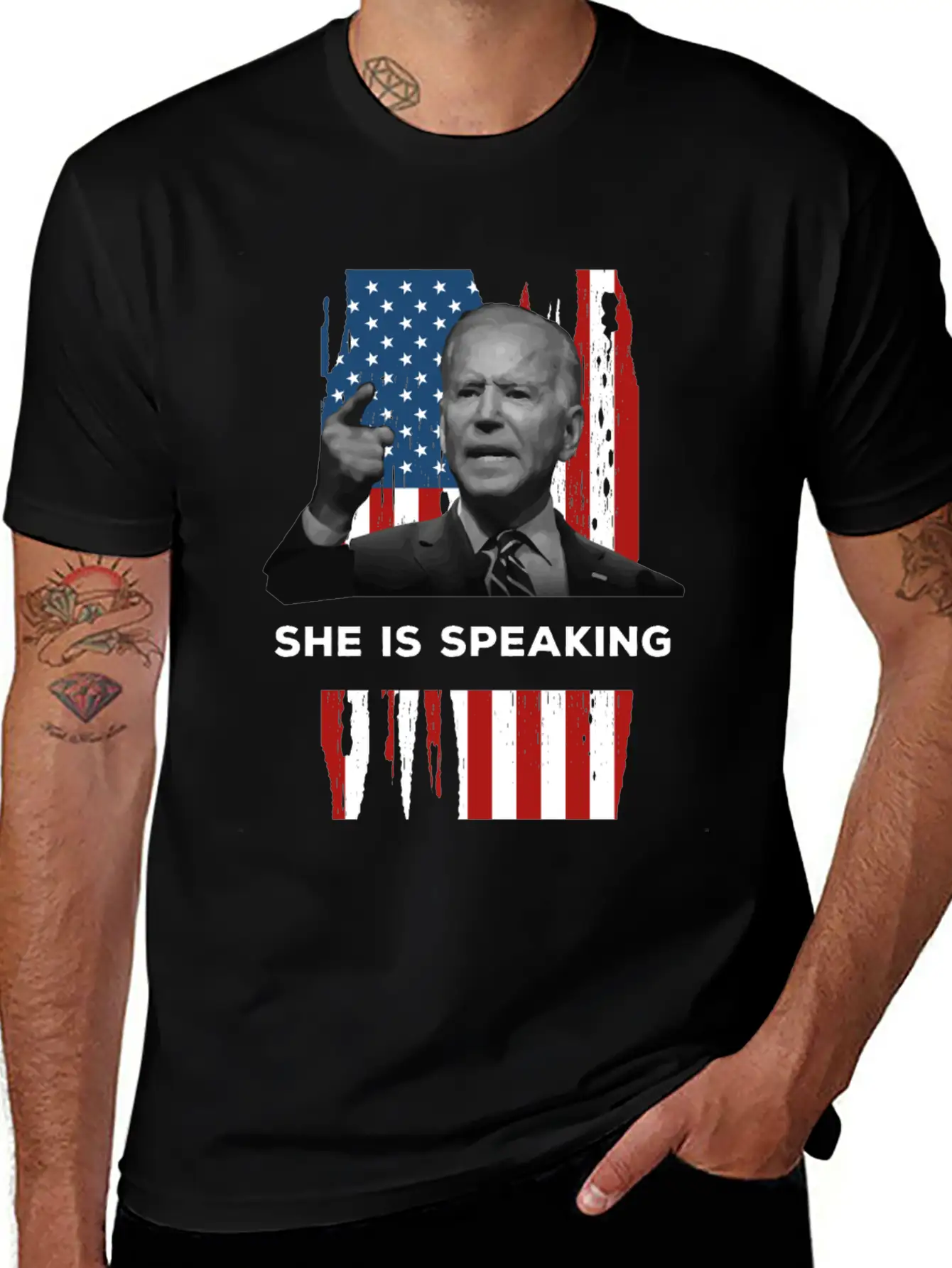 She Is Speaking Kamala Harris Joe Biden US Flag Unisex Casual T-Shirt – Clean Design For Daily Comfort
