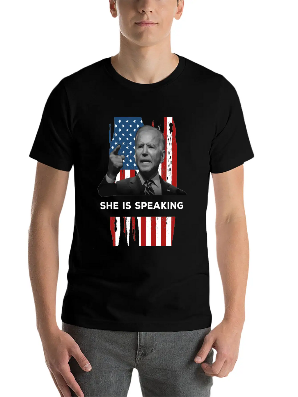 She Is Speaking Kamala Harris Joe Biden US Flag Unisex Casual T-Shirt – Clean Design For Daily Comfort