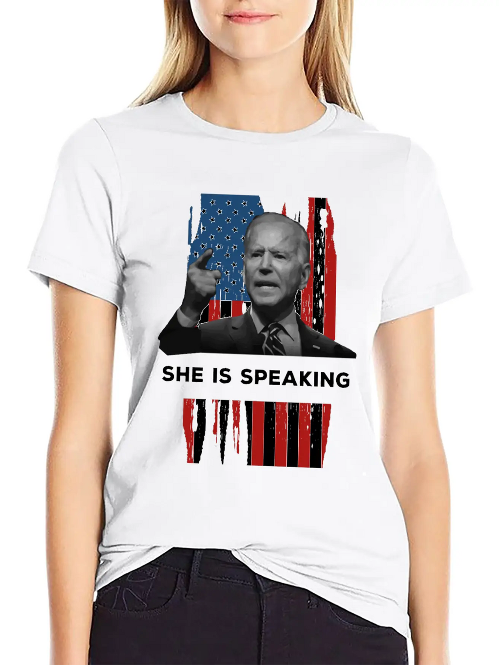 She Is Speaking Kamala Harris Joe Biden US Flag Unisex Casual T-Shirt – Clean Design For Daily Comfort