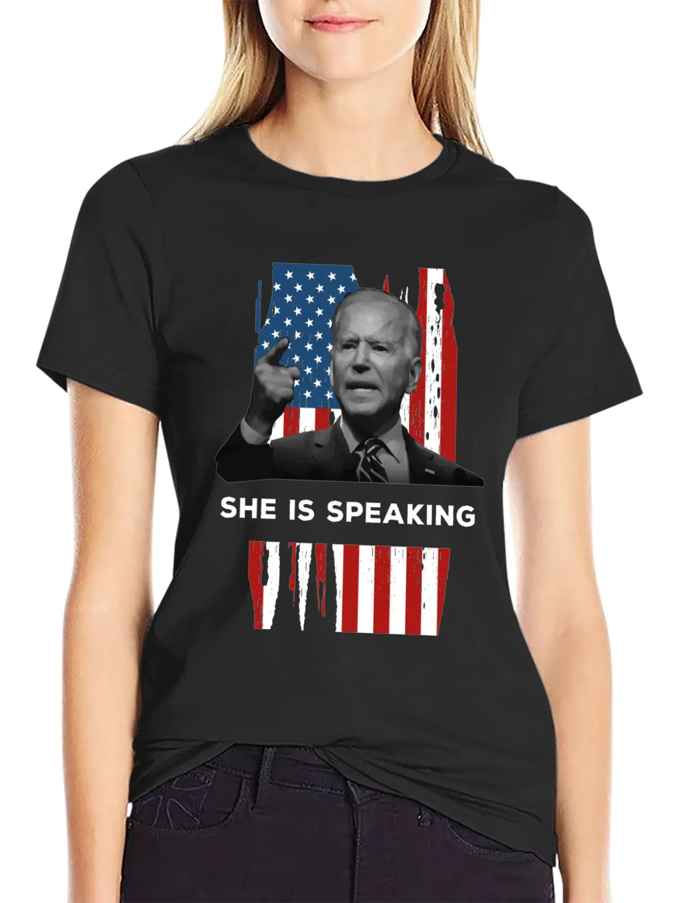 She Is Speaking Kamala Harris Joe Biden US Flag Unisex Casual T-Shirt – Clean Design For Daily Comfort