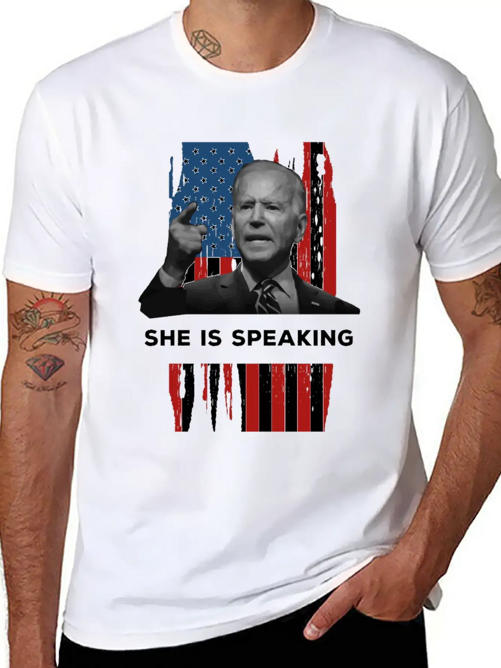 She Is Speaking Kamala Harris Joe Biden US Flag Unisex Casual T-Shirt – Clean Design For Daily Comfort