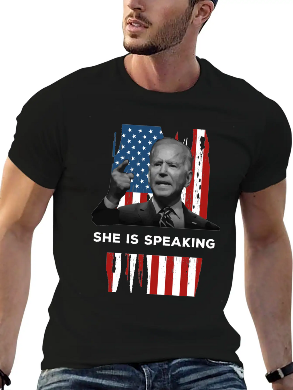She Is Speaking Kamala Harris Joe Biden US Flag Unisex Casual T-Shirt – Clean Design For Daily Comfort