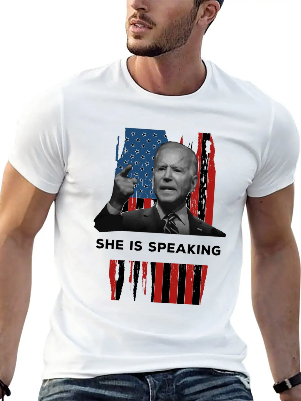 She Is Speaking Kamala Harris Joe Biden US Flag Unisex Casual T-Shirt – Clean Design For Daily Comfort