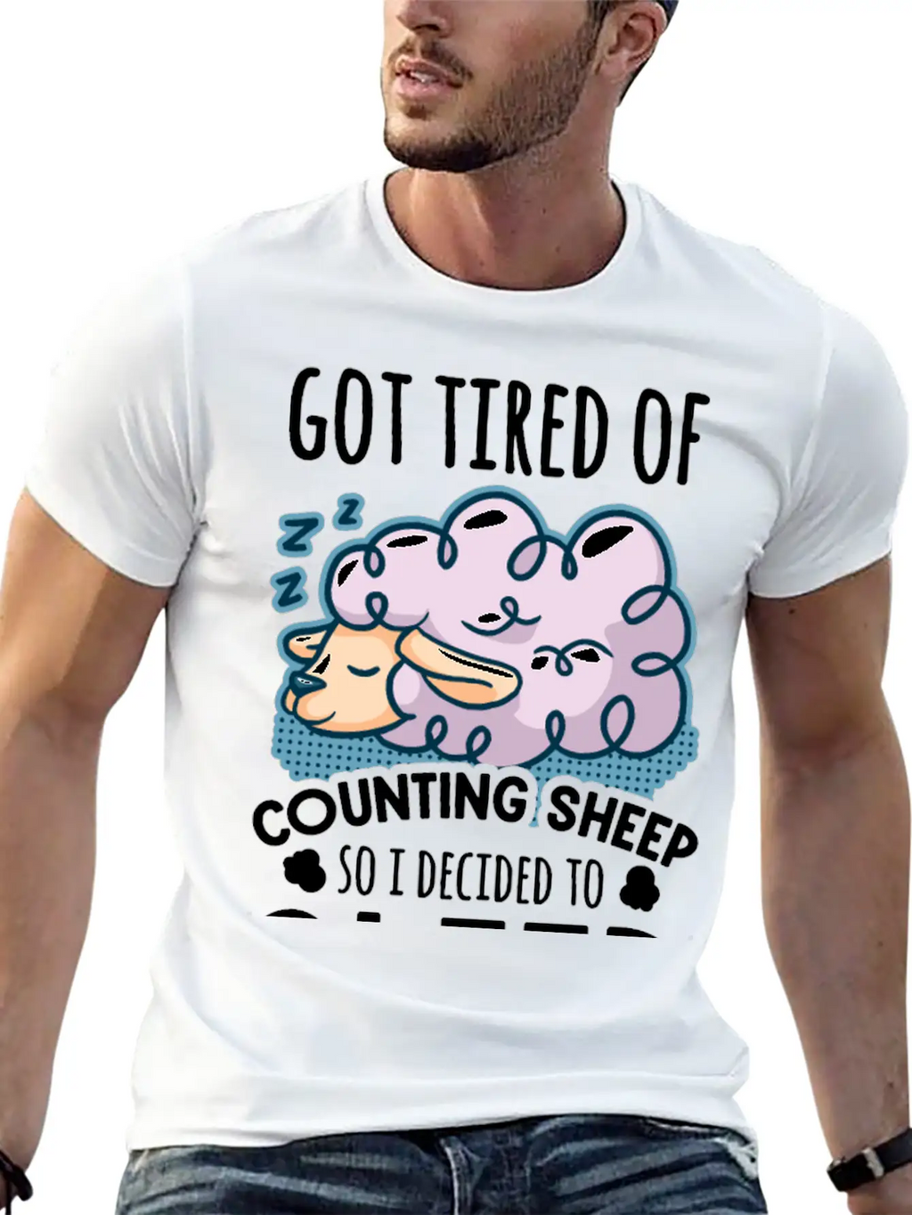 Sheep Counting Makes Tired Unisex Casual T-Shirt – Clean Design For Daily Comfort