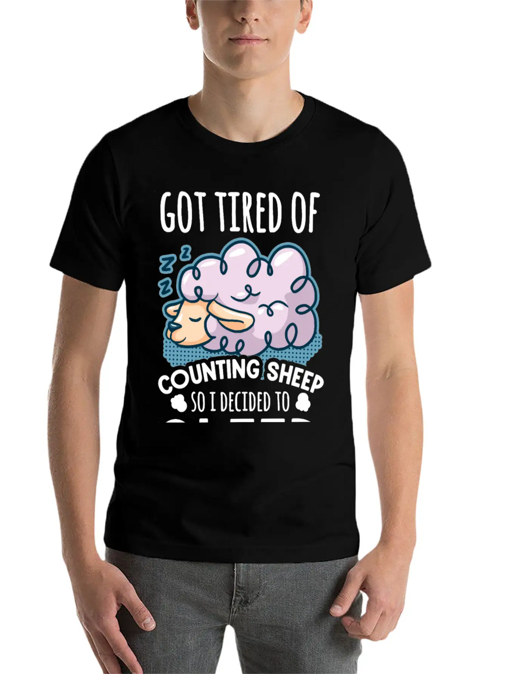 Sheep Counting Makes Tired Unisex Casual T-Shirt – Clean Design For Daily Comfort