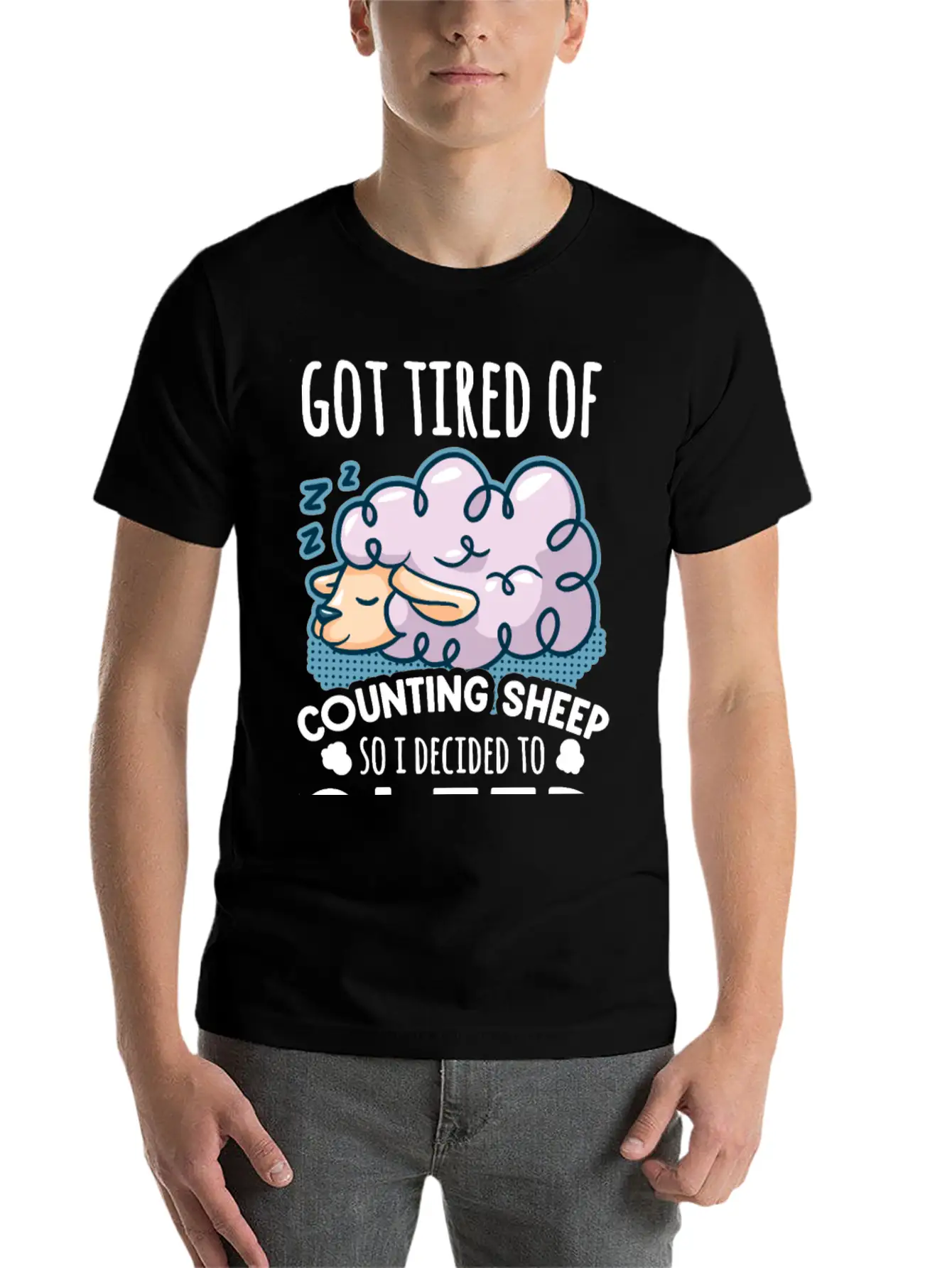 Sheep Counting Makes Tired Unisex Casual T-Shirt – Clean Design For Daily Comfort
